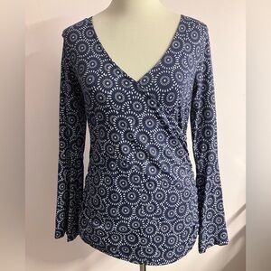 Women’s Top/Blouse, M, Bell Sleeves, Navy Blue/White, Zig Zag Organic Dandelion
